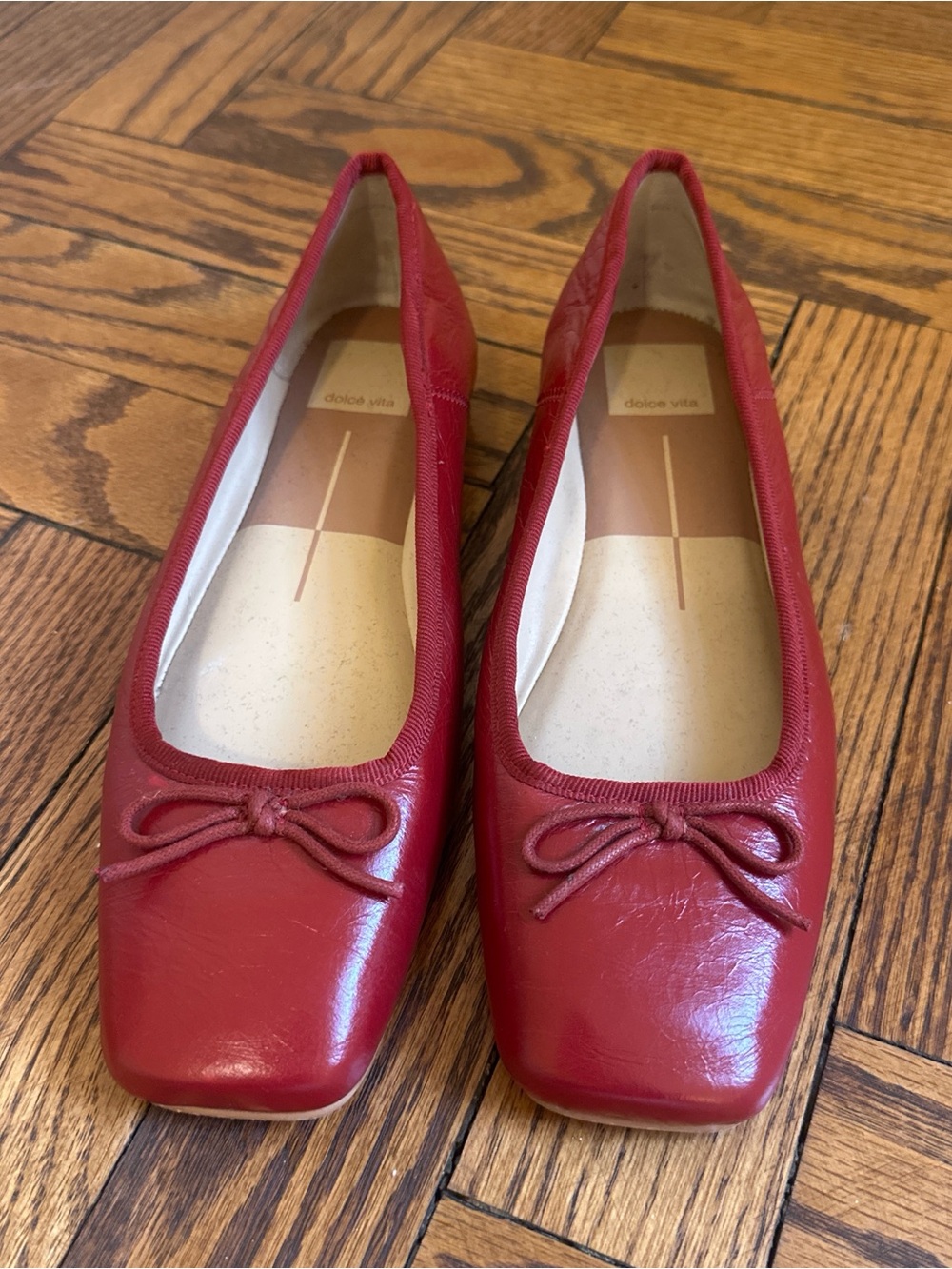 Dolce Vita Red Square-Toe Ballet Flats with Bow Accent - Picture 2 of 5